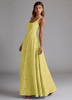 Azazie Amalie Bridesmaid Dresses Canary A-Line Pleated Floral Burnout Dress image3