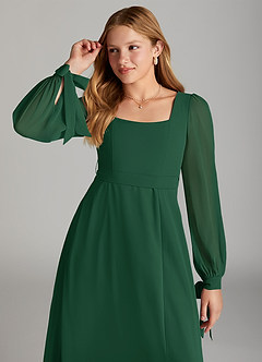 Azazie Leonia Junior Dark Green A-Line with Pockets Chiffon Dress image5