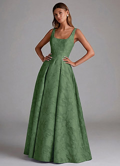 Azazie Amalie Bridesmaid Dresses Eucalyptus A-Line Pleated Floral Burnout Dress image1