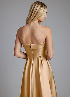 Azazie Lucienne Vestidos de damas de honor Vestido de Oro de Satén Elástico de Corte en A Convertible con Sin tirantes image6