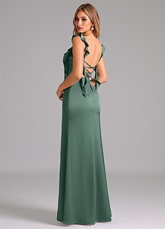 Azazie Jessamine Bridesmaid Dresses Eucalyptus A-Line Corset Stretch Satin Dress image2
