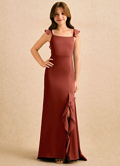 Azazie Novalie Girls Formal Robe Demoiselle D'honneur Fillette Robe Sirène en Satin extensible Arc Terracotta image4