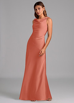 Azazie Nerine Brautjungfernkleider A-Linie Plissee Stretch-Satin Kleid Lachsrosa image4