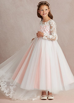Azazie Elodie vestidos de niña de las flores Vestido de Marfil Rosetón de Encaje de Princesa image5