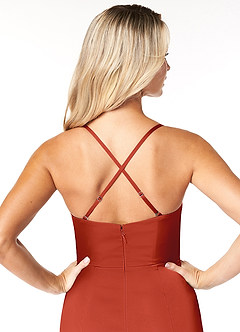 Azazie Marzia Brudtärnklänningar Klä av Sjöjungfru i Stretch Satin Veckad halsringning Rost image3