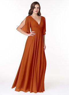 Azazie Temeka Bridesmaid Dresses Paprika A-Line Ruched Chiffon Dress image4