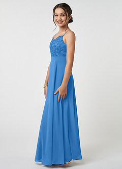 Azazie Sonya Junior Blue Jay A-Line Lace Chiffon Dress image3