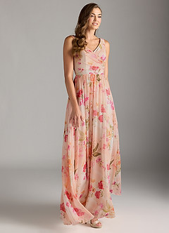 Azazie Keyla Bridesmaid Dresses Abstract Bouquet Floral A-Line V-Neck Pleated Chiffon Dress image4