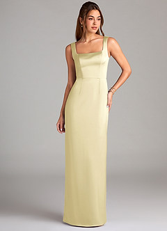 Azazie Flori Bridesmaid Dresses Lemon Sorbet Sheath Side Slit Stretch Satin Dress image1