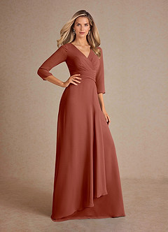 Azazie Mayfield Mère de la mariée Robes Robe Trapèze en Mousseline de soie Plissée Auburn image4