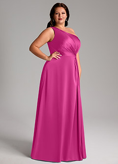 Azazie Brooke Bridesmaid Dresses Fuchsia A-Line One Shoulder Stretch Satin Dress image3