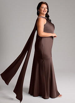 Azazie Kinsley Bridesmaid Dresses Ganache Mermaid Side Slit Stretch Satin Dress image9