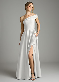 Azazie Melanie Vestidos de damas de honor Vestido de Blanco de Satén Elástico de Corte en A con Vestidos sin tirantes image1