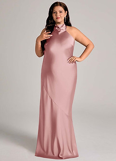 Azazie Velli Bridesmaid Dresses Dusty Rose Mermaid High Neck Stretch Satin Dress image8