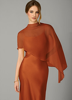 Azazie Jaleesa Bridesmaid Dresses Cinnamon A-Line High Neck Stretch Satin Dress image2
