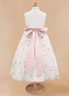 Azazie Pollie Flower Girl Dresses Ivory Blushing Pink A-Line Bow Tulle Dress image6