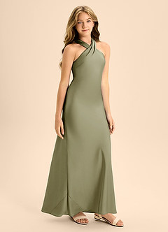 Azazie Doretta Junior A-Linie Plissee Stretch-Satin Kleid Pistazie image6