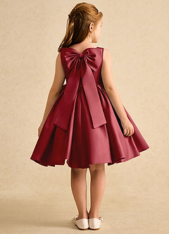 Azazie Jessie Flower Girl Dresses Pomegranate A-Line Bow Matte Satin Dress image1