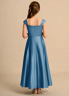 Azazie Bundle Girls Formal Flower Girl Dresses Steel Blue A-Line Pleated Matte Satin Dress image2