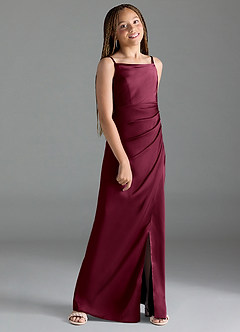 Azazie Leonis Junior Mulberry A-Line Pleated Stretch Satin Dress image3