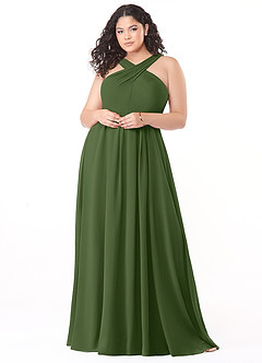 Azazie Dixie Robes de demoiselle d'honneur Robe Trapèze en Mousseline de soie Dos nu plissé Olive image7