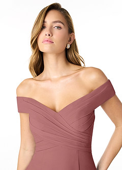 Azazie Lecia Vestidos de damas de honor Vestido de Amatista de Gasa de Imperio Convertible con Plisado fuera del hombro image6
