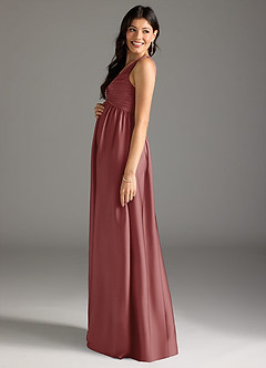 Azazie Yetta Maternity Bridesmaid Dresses A-Line Pleated Stretch Satin Floor-Length Dress image4