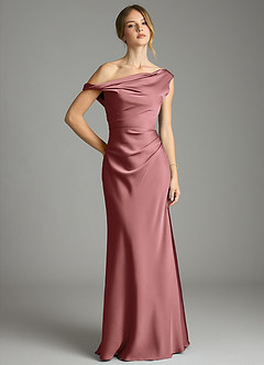 Azazie Emerson Bridesmaid Dresses Amethyst Mermaid Off the Shoulder Stretch Satin Dress image1