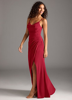 Azazie Deandra Bridesmaid Dresses Scarlet Mermaid Pleated Chiffon Dress image3