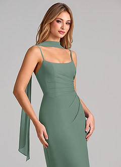 Azazie Calandra Abiti da Damigella Abito Tubino in Chiffon Plissettato Eucalipto image6