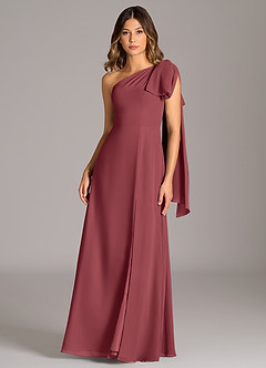Azazie Tella Bridesmaid Dresses Merlot A-Line One Shoulder Chiffon Dress image2