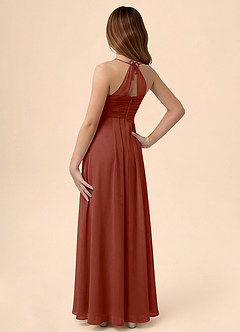 Azazie Ginny Junior Jurk van Chiffon met A-Lijn Geplooid Kastanjebruin image2