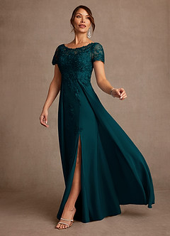 Azazie Alva Mother of the Bride Dresses Pine A-Line Lace Dress image2