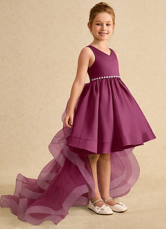 Azazie Julietta Flower Girl Dresses Mulberry Ball-Gown Convertible Tulle Dress image3