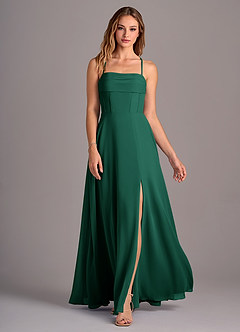 Azazie Carolyn Bridesmaid Dresses Emerald A-Line Pleated Chiffon Dress image4