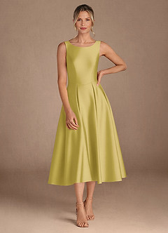 Azazie Fulton Moeder van de bruid jurken A-Lijn Jurk van Stretch Satijn Geplooid Kanarie image4