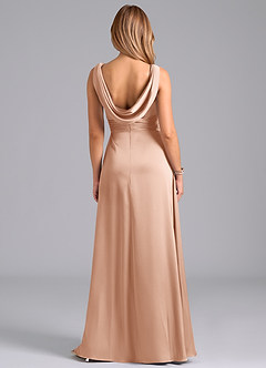 Azazie Karina Bridesmaid Dresses Rose Gold A-Line Pleated Stretch Satin Dress image6