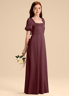 Azazie Briar Junior Sangria A-Line Bow Stretch Satin Dress image4
