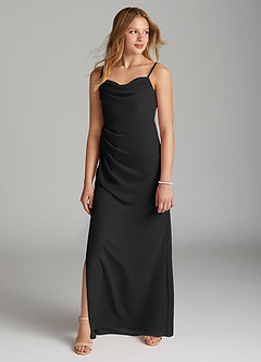 Azazie Mai Junior Black Sheath Pleated Chiffon Dress image3