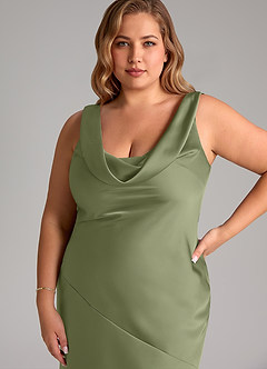 Azazie Rylina Bridesmaid Dresses Garden Sage Mermaid Stretch Satin Dress image11