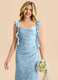 Azazie Jessamine Junior Vestido Azul Cielo de Devorado Floral de Corte Sirena con Escote corazón image6