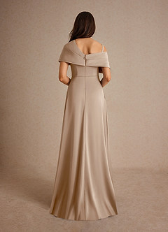 Azazie Milton Mother of the Bride Dresses Taupe A-Line Pleated Stretch Satin Dress image4