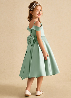 Azazie Favia Flower Girl Dresses Agave A-Line Off the Shoulder Matte Satin Dress image3