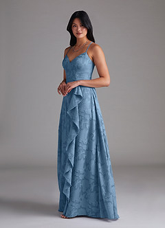 Azazie Naeem Bridesmaid Dresses Steel Blue A-Line Floral Burnout Dress image2