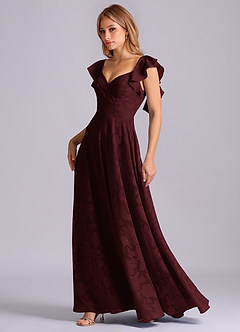 Azazie Leilani Bridesmaid Dresses Cabernet A-Line Sweetheart Neckline Floral Burnout Dress image4