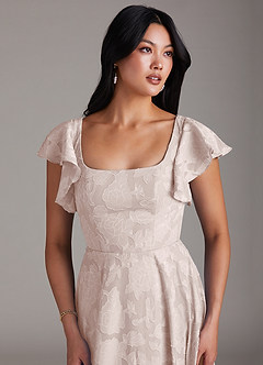 Azazie Bondi Bridesmaid Dresses Blushing Pink A-Line Side Slit Floral Burnout Dress image6