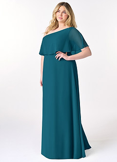 Azazie Lizzy Brautjungfernkleider A-Linie One-Shoulder Chiffon Kleid Tintenblau image10