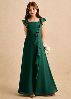 Azazie Soso Girls Formal Abiti da Ragazza di Fiori Abito A-Line in Chiffon Plissettato Smeraldo image5