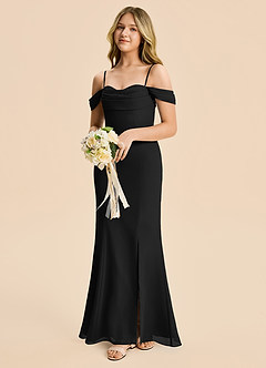 Azazie Nira Junior Black Mermaid Ruched Chiffon Dress image5