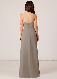 Azazie Kaylee Junior Taupe A-Line with Belt Chiffon Dress image2